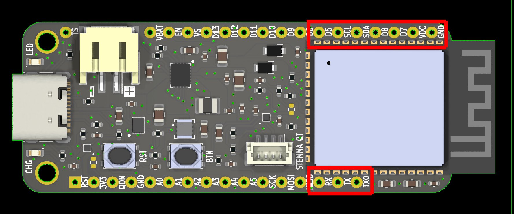 Header pins close to ESP32-S3 pads