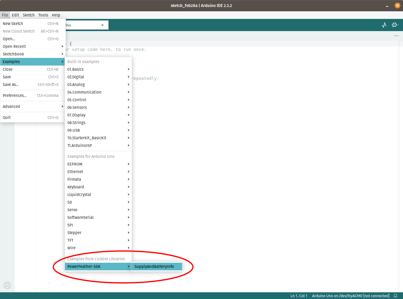 Opening PowerFeather-SDK Arduino example