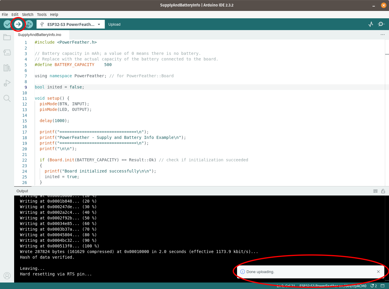 Uploading Arduino example
